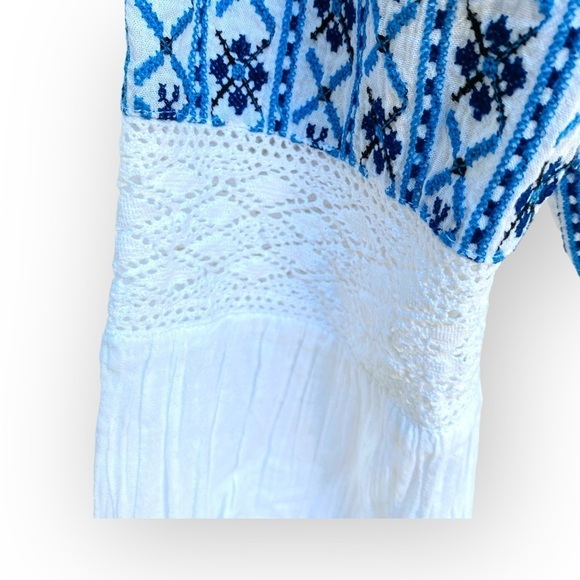 Sundance womens PS l.   long sleeve white blue boho shirt top blouse embroidered - Picture 4 of 9
